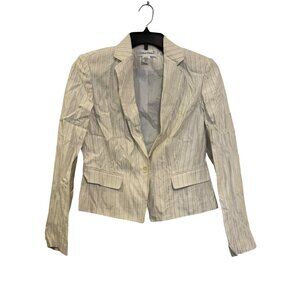 Calvin Klein Womens White Striped Blazer Jacket Size 8
